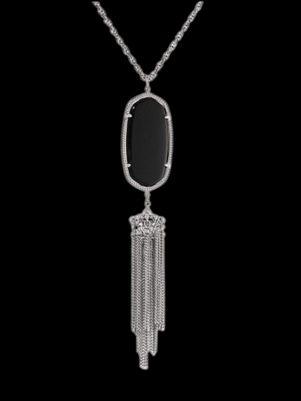 Kendra Scott Rayne Silver Long Pendant Necklace in Black Opaque Glass